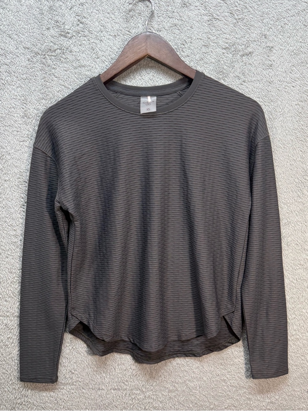 CALIA Renew Twisted Mesh Long Sleeve Tee Dark Gray Charcoal Crew Neck